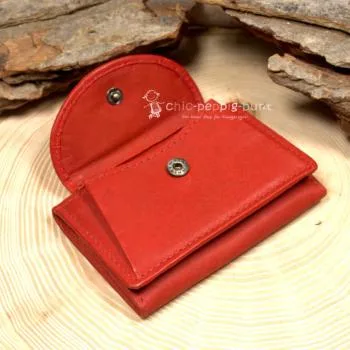 Geldbeutel mini Leder 3 Fächer rot - geldbeutel mini leder rot baum motiv knopfverschluss