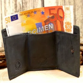Geldbeutel mini schwarzes Leder 3 Fächer - geldbeutel mini leder schwarz baum motiv knopfverschluss