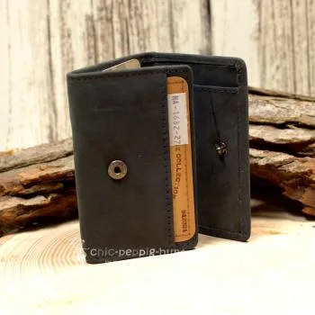 Geldbeutel mini schwarzes Leder 3 Fächer - geldbeutel mini leder schwarz baum motiv knopfverschluss