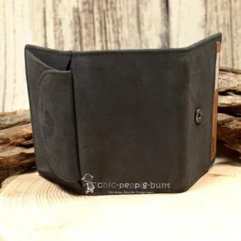 Geldbeutel mini schwarzes Leder 3 Fächer - geldbeutel mini leder schwarz baum motiv knopfverschluss