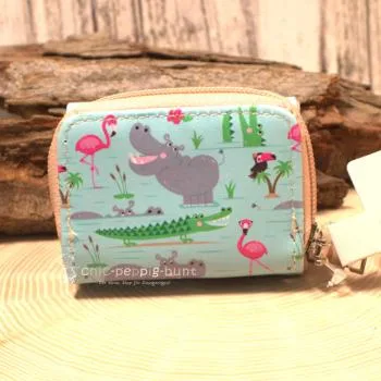 Geldbeutel mit Nilpferd und Flamingo Motiv