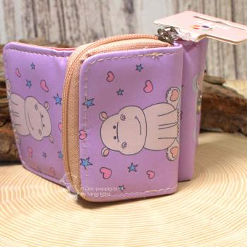 Geldbeutel mini lila mit rosa farbigem Nilpferd