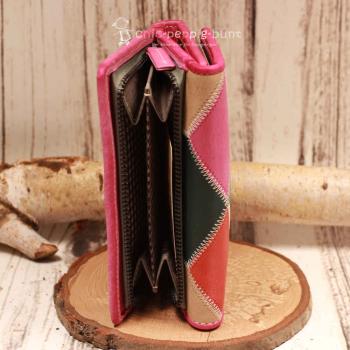 Geldbeutel mittelgroß buntes Leder - 19 Fächer Rautenmotiv