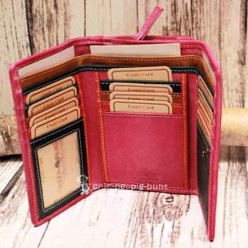 Geldbeutel mittelgroß buntes Leder - 19 Fächer Rautenmotiv