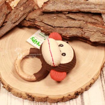 Greifling Affe Braun – Handgestrickter Beißring aus Holz & Stoff HickUps