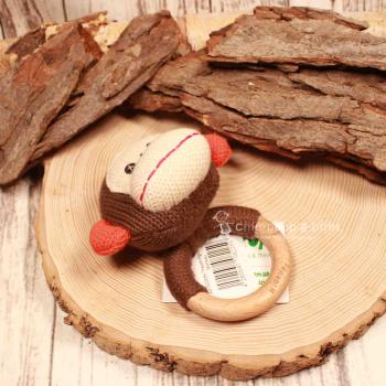 Greifling Affe Braun – Handgestrickter Beißring aus Holz & Stoff HickUps