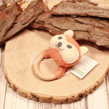 Greifling Fuchs Orange – Handgestrickter Beißring aus Naturholz - HickUps