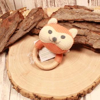 Greifling Fuchs Orange – Handgestrickter Beißring aus Naturholz - HickUps