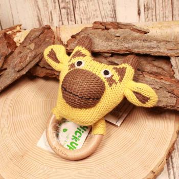 Greifling Giraffe Gelb – Handgestrickter Beißring aus Naturholz - HickUps