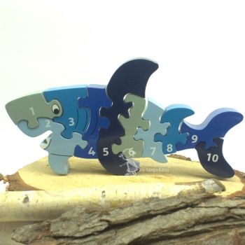 Lanka Kade 3D-HolzPuzzle - Hai blau - 10 Zahlen
