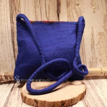 Umhängetasche filz blau 1 Fach Reisverschluss - handtasche filz blatt gross blau 1fach