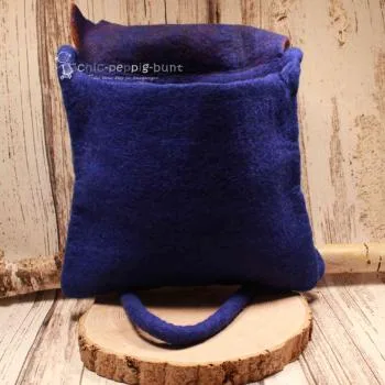 Umhängetasche filz blau 1 Fach Reisverschluss - handtasche filz blatt gross blau 1fach