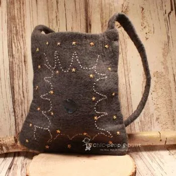 Umhängetasche filz grau Perlen bestickt - handtasche filz grau sterne perlen
