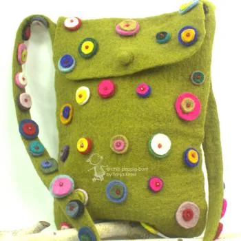 Filz-Umhängetasche XL mit bunten Punkten - handtasche filz gross punkte olive