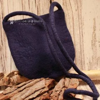 Umhängetasche Filz mit Perle gross - handtasche filz knopf perle gross blau