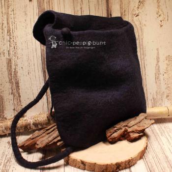 Umhängetasche filz dunkelblau gross Calla Blüte weiss