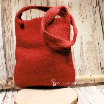 Umhängetasche filz rot Perlen bestickt - handtasche filz rot sterne perlen