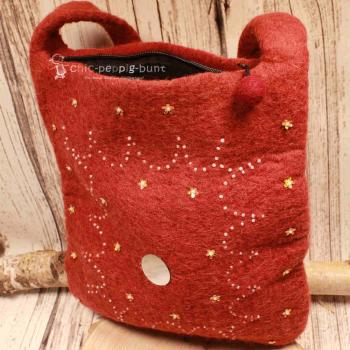 Umhängetasche filz rot Perlen bestickt