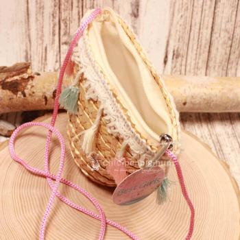 Handtasche Kinder Basttasche natur mit bunte Quasten