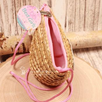 Handtasche Kinder Basttasche natur mit glitzer Schmetterling