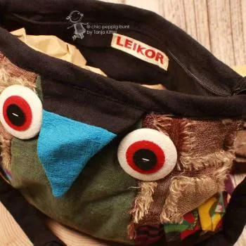 Handtasche in Eulenform grün Schnabel blau - handtasche umhaengetasche eule gesicht schnabel gross gruen