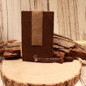 Handytasche Filz dunkelbraun beige Hirsch-Kopf Tracht