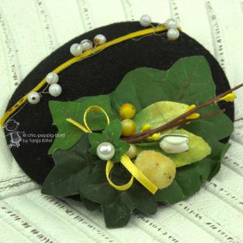 Headpiece schwarz mit Efeu Blätter und kleine Perlen