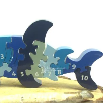 3d Holz Puzzle Hai Fisch blau