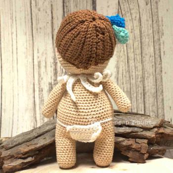 Indianer Mädchen als Dekofigur Stoffpuppe Spielfigur Handmade beige 23 cm gehäkelt