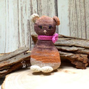 Gehäkelte Mini Katze Stoffpuppe Stofftier Handmade Beige Braun Rosa 12cm Dekofigur