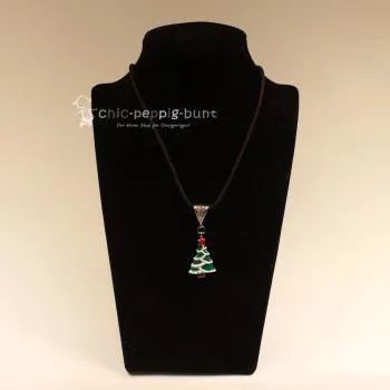 Halskette schwarz mit Weihnachtsbaum emailiert grün weiss - kette weihnachten baum segelseil