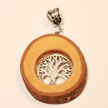 Kettenanhänger Holzscheibe Vogelbeere versilbert Schmuckanhänger Unikat handmade chic-peppig-bunt