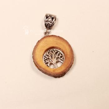 Kettenanhänger Holzscheibe Vogelbeere versilbert Schmuckanhänger Unikat handmade chic-peppig-bunt