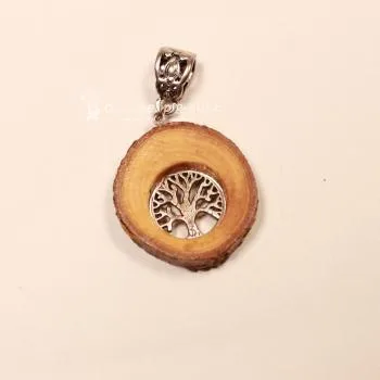 Kettenanhänger Holzscheibe Vogelbeere versilbert Schmuckanhänger Unikat handmade chic-peppig-bunt