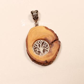 Kettenanhänger Holzscheibe Vogelbeere versilbert Schmuckanhänger Unikat handmade chic-peppig-bunt