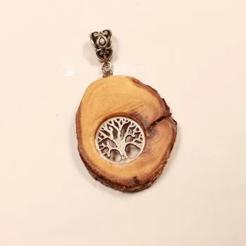 Kettenanhänger Holzscheibe Vogelbeere versilbert Schmuckanhänger Unikat handmade chic-peppig-bunt