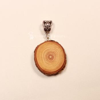 Kettenanhänger Holzscheibe Vogelbeere versilbert Schmuckanhänger Unikat handmade chic-peppig-bunt