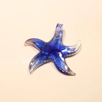 XXL Kettenanhänger Glasstern – Blau marmoriert mit großer Öse - kettenanhaenger glas stern blau marmoriert versilbert