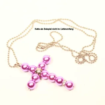 XXL Kreuz Kettenanhänger Lila – Versilbertes Perlmutt-Unikat - kettenanhänger gross kreuz perlen handmade metall versilbert polaris lila glänzend (1)