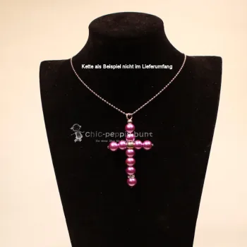 XXL Kreuz Kettenanhänger Lila – Versilbertes Perlmutt-Unikat - kettenanhänger gross kreuz perlen handmade metall versilbert polaris lila glänzend (1)