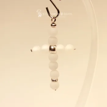 XXL Kreuz Kettenanhänger Weiß Matt – Polaris Unikat - kettenanhänger gross kreuz perlen handmade metall versilbert polaris weiss matt