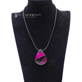 Kettenanhänger Porzellan-Tropfen – Pink & Brombeere versilbert