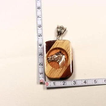 Kettenanhänger verleimtes Holz mit Pferdekopf - kettenanhaenger modeschmuck holz rechteck pferdekopf