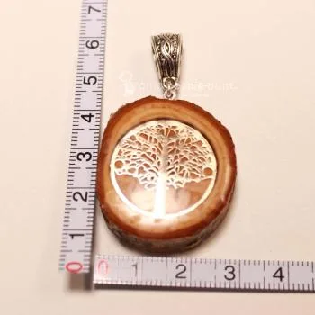 Kettenanhänger Baumscheibe mit Baum des Lebens - kettenanhaenger modeschmuck holz rund scheibe lebensbaum