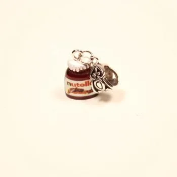 Kettenanhänger mini Nutella Glas braun - kettenanhaenger modeschmuck versilbert mini nutella glas braun