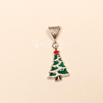 Kettenanhänger Weihnachten Weihnachtsbaum grün-weiß emailliert, Modeschmuck handmade chic-peppig-bunt