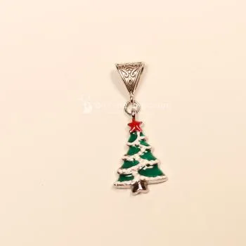 Kettenanhänger Weihnachten Weihnachtsbaum grün-weiß emailliert, Modeschmuck handmade chic-peppig-bunt