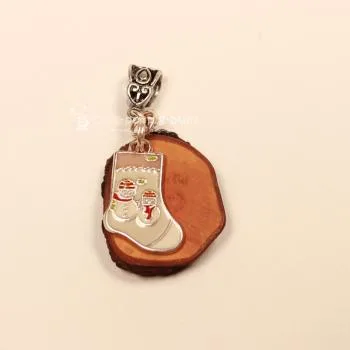Kettenanhänger Weihnachten Holzscheibe Nikolausstrumpf Socke, Modeschmuck handmade chic-peppig-bunt