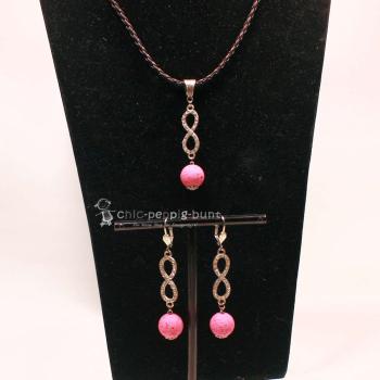 Unendlichkeits-Schmuckset: Kettenanhänger & Ohrringe in Rosa