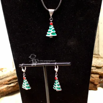 Schmuck-set Ohrringe mit Kettenanhänger Baum - kettenanhaenger ohringe set passend weihnachten handmade versilbert modeschmuck baum